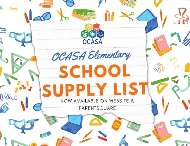 OCASA Elementary School Supply List Now Available